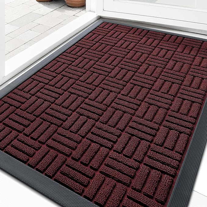 OLANLY Front Door Mat Outside Entrance 33x21, Heavy Duty Sturdy Natural Rubber by OLANLY