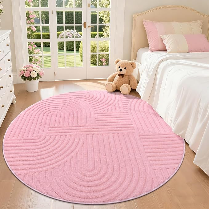 Pauwer Pink Area Rug for Girls Bedroom 4ft Soft Fluffy Non Slip Machine - Image 8
