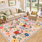 10x12 Area Rugs for Living Room: Floral Washable Rug Vintage Large Soft Boho - Image 2