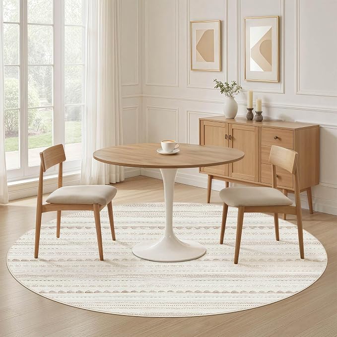 Nakagishi Round Rug Boho Area Rugs: 8x8 Washable Large Circle Neutral Soft - Image 4