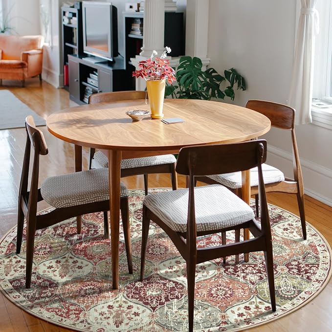 Lahome Moroccan Trellis Washable Round Area Rug, Round Rug 5ft Soft Non-Slip - Image 3