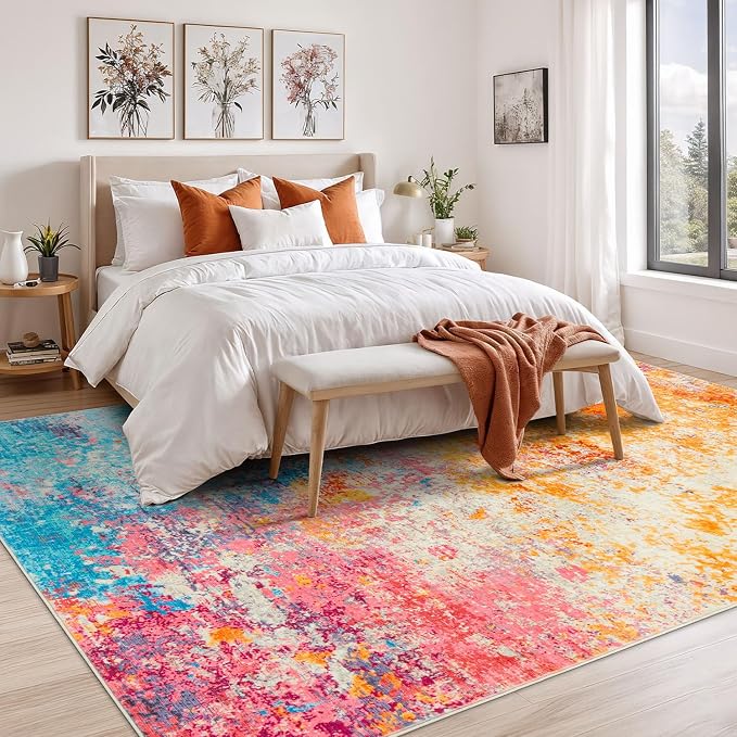 Rugflix 6x9 Area Rugs for Living Room, Washable Colorful Rainbow Rug - Image 2