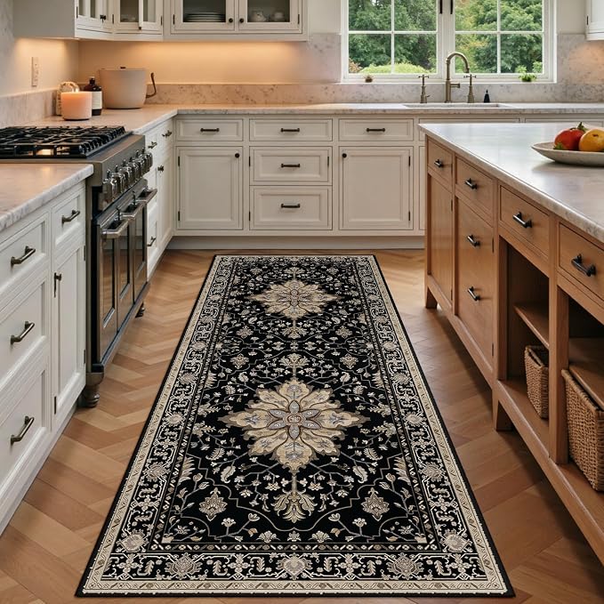 RELEANY Area Rugs Runner 3'x6' Washable Non-Slip, Floral Vintage Distress by RELEANY
