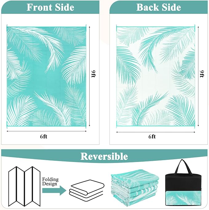 Pauwer Waterproof Outdoor Rug 6x9, Reversible Plastic Straw Patio Camping Rug - Image 2