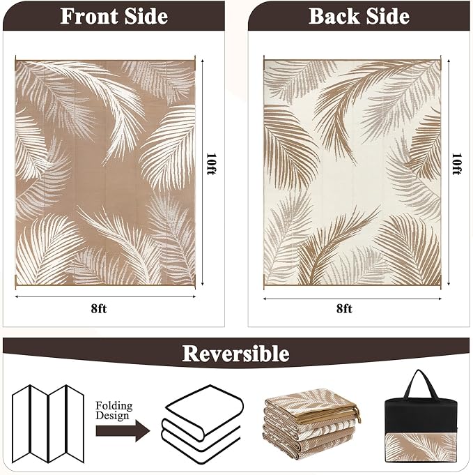 Pauwer Waterproof Outdoor Rug 8x10, Reversible Plastic Straw Patio Camping Rug - Image 2