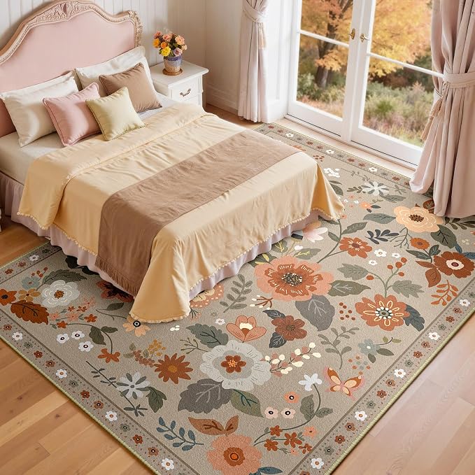 RELEANY Floral 9x12 Area Rugs Washable Print Boho Cute Carpet Non Slip Flower - Image 2