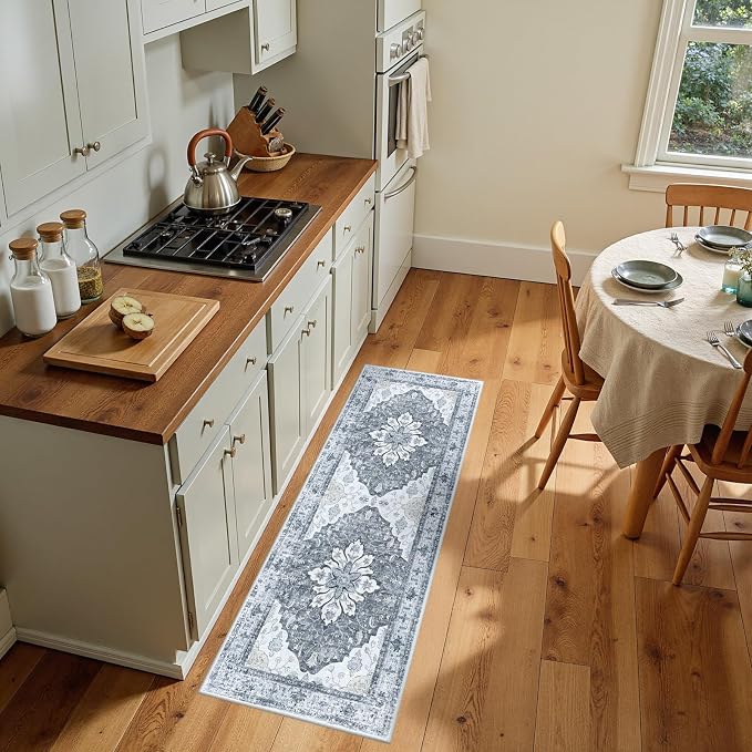 RELEANY Area Rugs Runner 2'x5' Washable Non-Slip, Floral Vintage Distress - Image 2