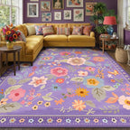 RELEANY Floral 9x12 Area Rugs Washable Print Boho Cute Carpet Non Slip Flower by RELEANY