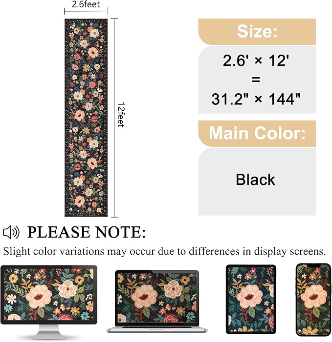 DUKINO 2.6x12 Kitchen Runner Rug, Lightweight Floral Washable Rug - Image 2