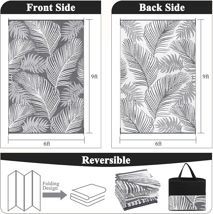 Pauwer Waterproof Outdoor Rug 6x9, Reversible Plastic Straw Patio Camping Rug - Image 2