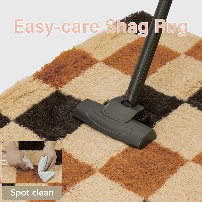 PureCozy Checkered Rug 8x10 for Living Room, Colorful Modern Shag Rug Washable - Image 6