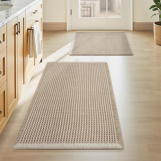 AMOAMI Waffle Bath Mats for Bathroom Bathroom Rugs Set of 2 Waffle Bathroom Mat by AMOAMI