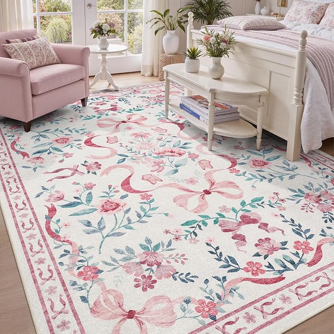 DCX Washable 5x7 Bow Rug, Cute Soft Low Pile Indoor Décor Carpet, Kid & Pet - Image 3