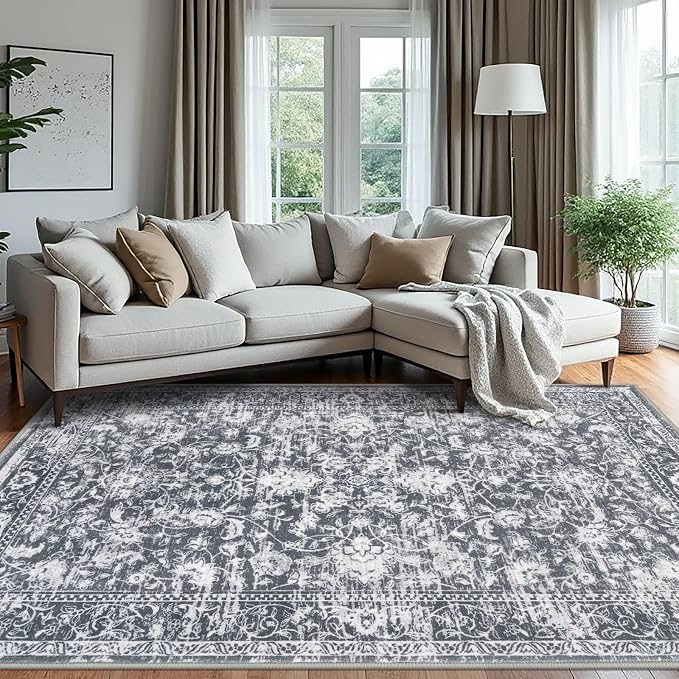 KILOCOCO Area Rug 6x9 Living Room Rug Washable Printed Vintage Floral Non Slip - Image 2