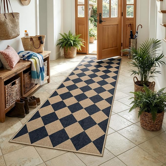 Lahome Checkered Easy Jute Non Slip Kitchen Runner, Checkerboard Indoor Outdoor - Image 7