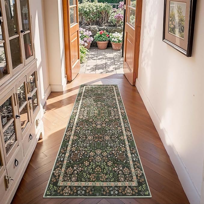 jinchan Zenith Floral Runner Rug 2x6 Washable Kitchen Runner Non-Slip Low-Pile - Image 2