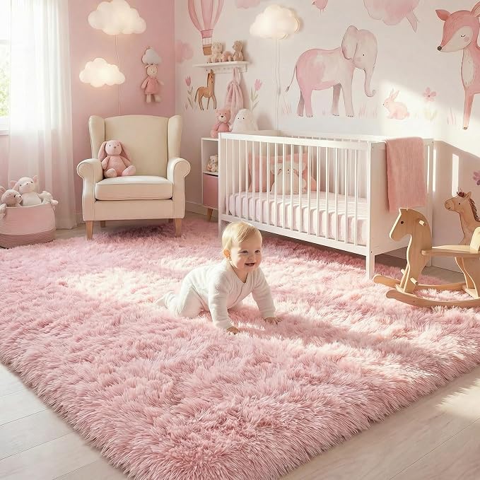 Light Pink Area Rugs for Bedroom Girls, Living Room Decor, Fluffy Fuzzy Plush - Image 10