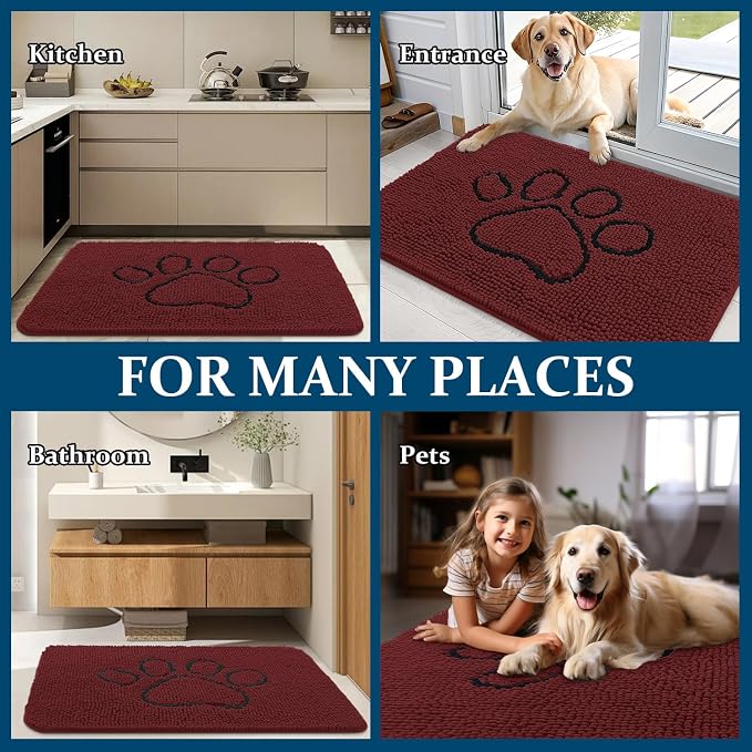OLANLY Dog Door Mat for Muddy Paws 30x20, Paw Print Design, Absorbs Moisture - Image 8