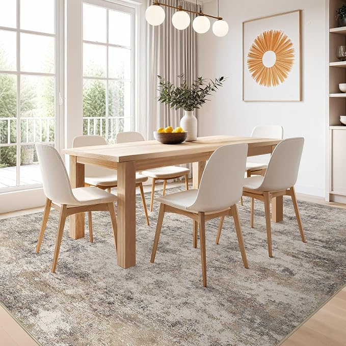 Nakagishi 10x12 Area Rugs Living Room: Washable Abstract Large Neutral Soft Rug - Image 6