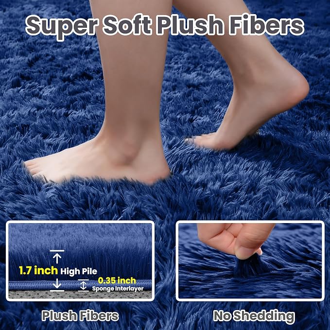 8x10 Area Rugs for Living Room Rug: Soft Fluffy Shag Navy Blue Rugs for Bedroom - Image 5