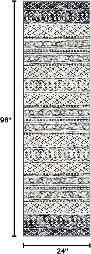 KUTA Moroccan Kitchen Rugs 2x8, Non-Slip Vintage Black Navy Blue Boho Hallway - Image 2
