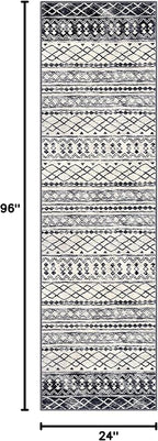 KUTA Moroccan Kitchen Rugs 2x8, Non-Slip Vintage Black Navy Blue Boho Hallway - Image 2