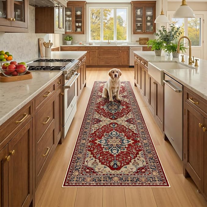 RELEANY Area Rugs Runner 2'6"x8' Washable Non-Slip, Floral Vintage Distress by RELEANY