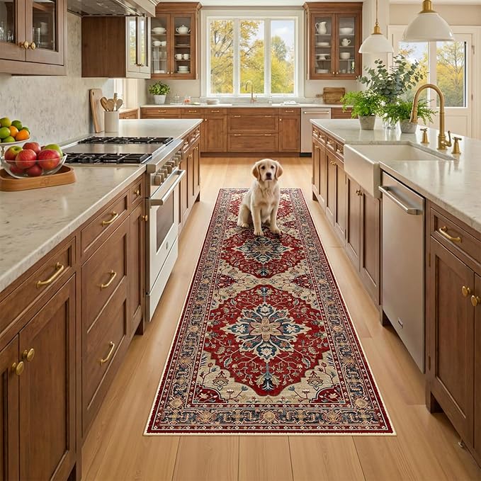 RELEANY Area Rugs Runner 2'x8' Washable Non-Slip, Floral Vintage Distress by RELEANY