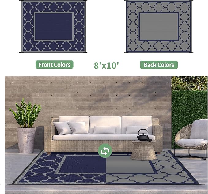 GENIMO Outdoor Rug 8' x 10' Patio Waterproof, Foldable Reversible Plastic Straw - Image 4