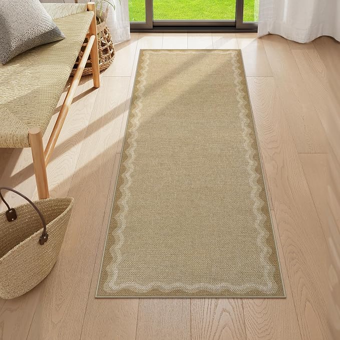 LIVEBOX Scalloped Washable 2x6 Kitchen Runner Rug, Easy Jute Geometric Tan Rug - Image 9
