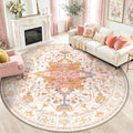 RELEANY Area Rugs Round 8ft Washable Non-Slip, Floral Vintage Distress by RELEANY
