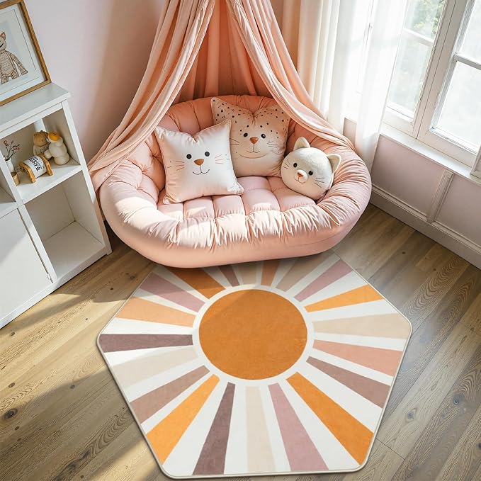 STARUIA Boho Washable Hexagon Rainbow Nursery Rug by STARUIA