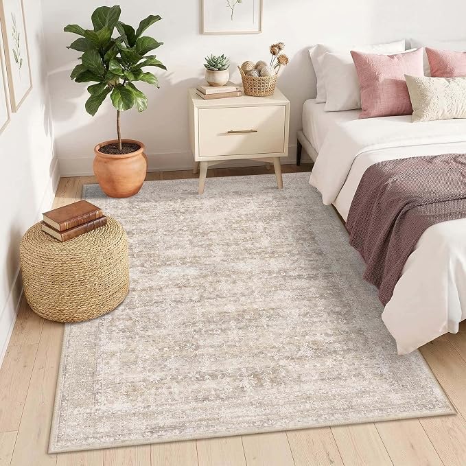 Latte&Fog 4x6 Beige Rugs for Living Room, Vintage Washable Area Rug for Bedroom - Image 4