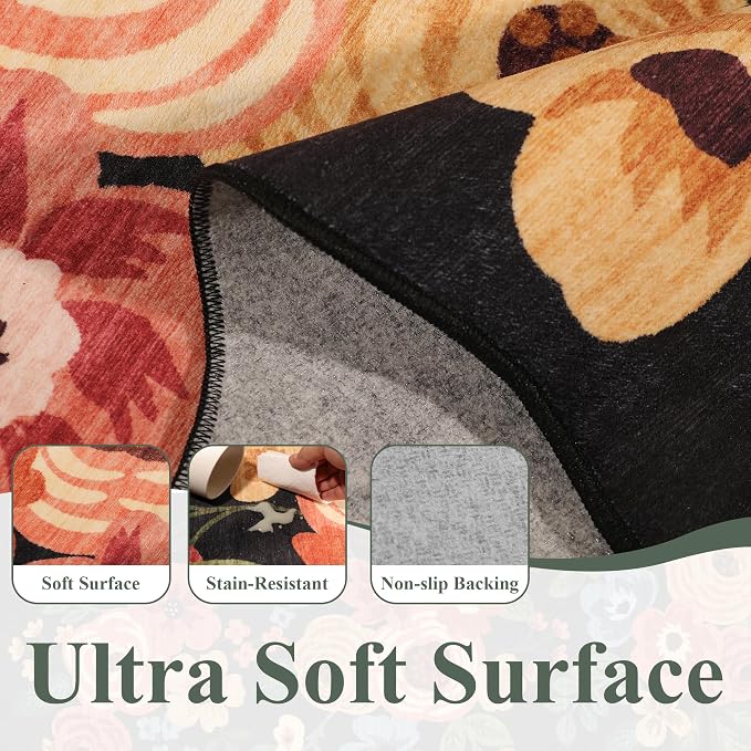 DUKINO 2x5 Washable Runner Rugs, Non Slip Floral Print Entryway Rug - Image 8
