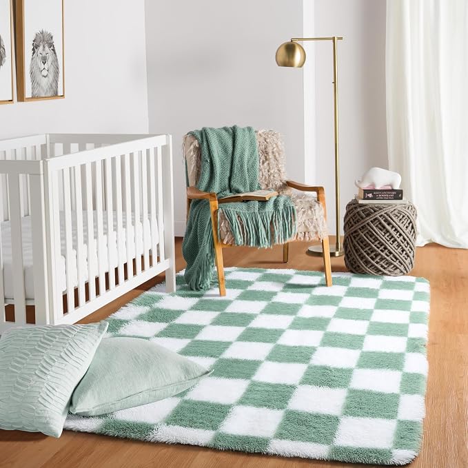 KICMOR Rugs for Bedroom Living Room, 3x5 Fluffy Soft Checkered Shag Area Rug - Image 5