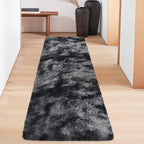 Tie-Dyed Runner Rug for Bedroom Black Grey 2x6ft Fluffy Area Rug Bedside Runner - Image 4