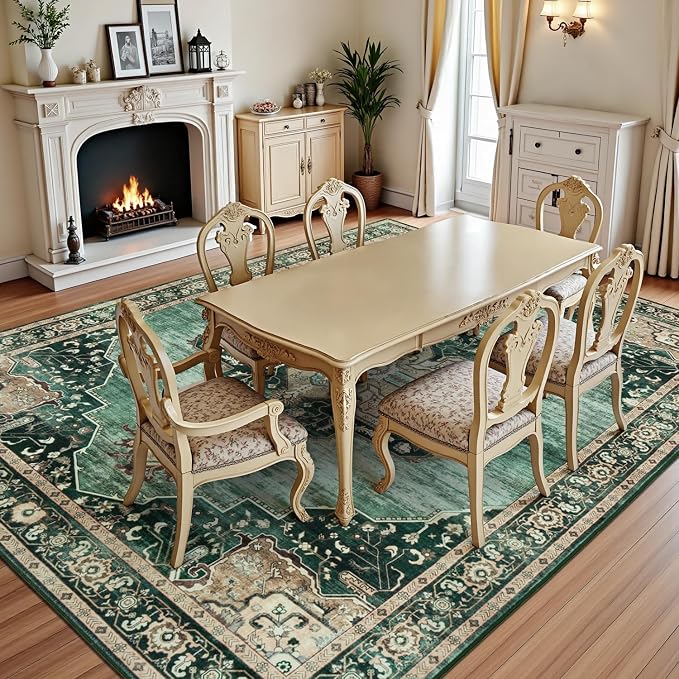 Lofus 8x10 Emerald Green Washable Rugs Non-Slip, Vintage Floral Area Rug - Image 3
