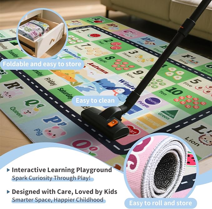 Kids ABC Rug for Playroom, Classroom Alphabet Area Carpet Playmat, Washable - Image 4