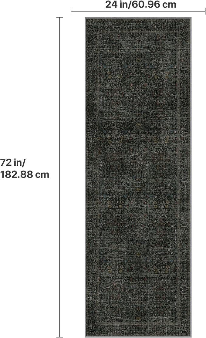 GENIMO 2x6 Runner Rug Non-Slip Washable, Low Pile Vintage Floral Indoor Carpet - Image 2