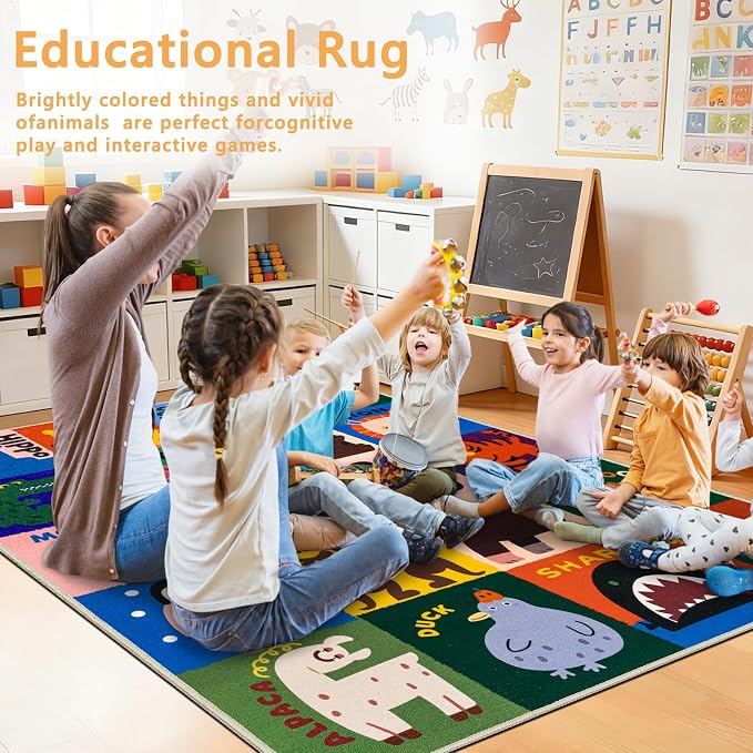 Kids Rug 4x6 Animal Alphabet Play Mat Educational Learning Area Rug Soft - Image 5