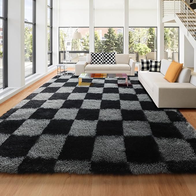 KICMOR 8x10 Area Rugs for Living Room, Large Fluffy Soft Black and Grey by KICMOR