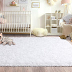 White Rugs for Living Room, Large Area Rug 6x9 Fluffy Shag Rug for Bedroom - Image 4