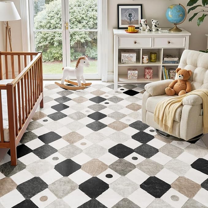 jinchan Macy 6x9 Kids Area Rug for Classroom Black and White Modern Nursery Rug - Image 4