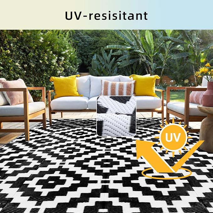 Favoyard Outdoor Rug 5x8 ft Waterproof Reversible Patio Plastic Straw Rugs - Image 3