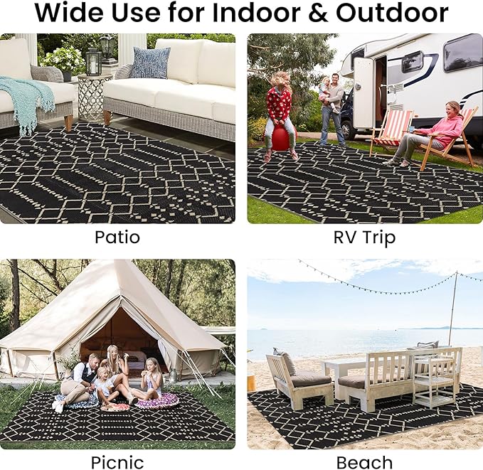 Smiry Outdoor Rug 5x8 ft, Waterproof Reversible Plastic Straw Rugs, Boho - Image 7