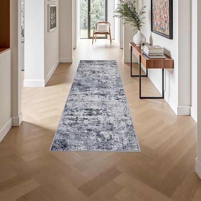 2'x6' Runner Rug Washable Rug: Modern Abstract Soft Thin Runner Rug Grey - Image 4
