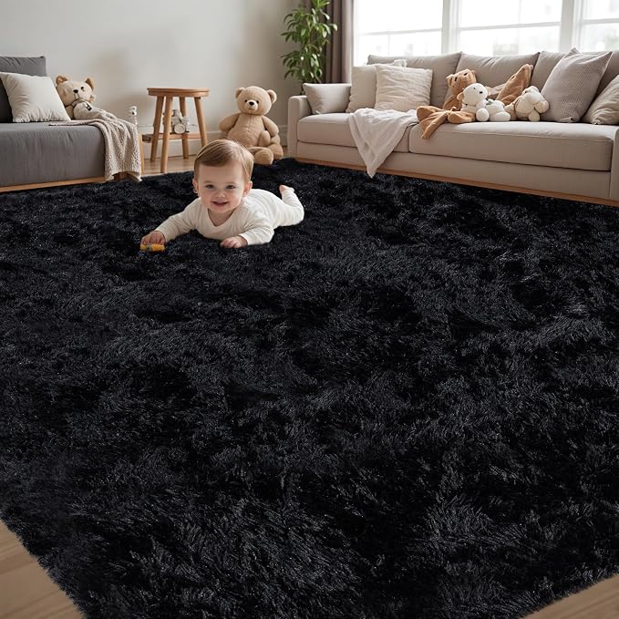 5x8 Area Rug for Living Room:Ultra Soft Fluffy Shag Black Rugs, Large Fuzzy by Unknown