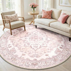 RELEANY Area Rugs Round 6ft Washable Non-Slip, Floral Vintage Distress by RELEANY