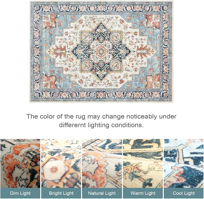 Lofus 5x7 Washable Rugs Non-Slip, Vintage Floral Area Rug - Image 7