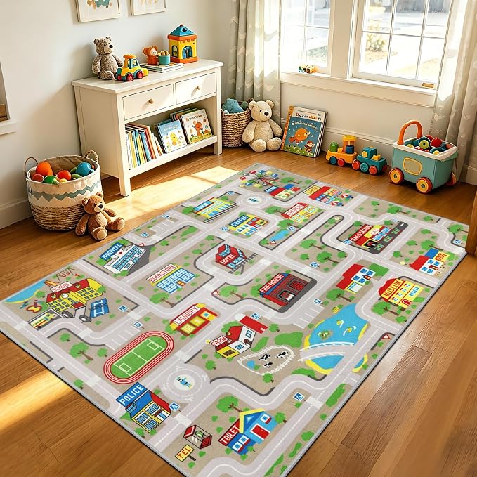 Capslpad Tan Car Road Kid Rug Carpet Playmat by CapslpadDirect